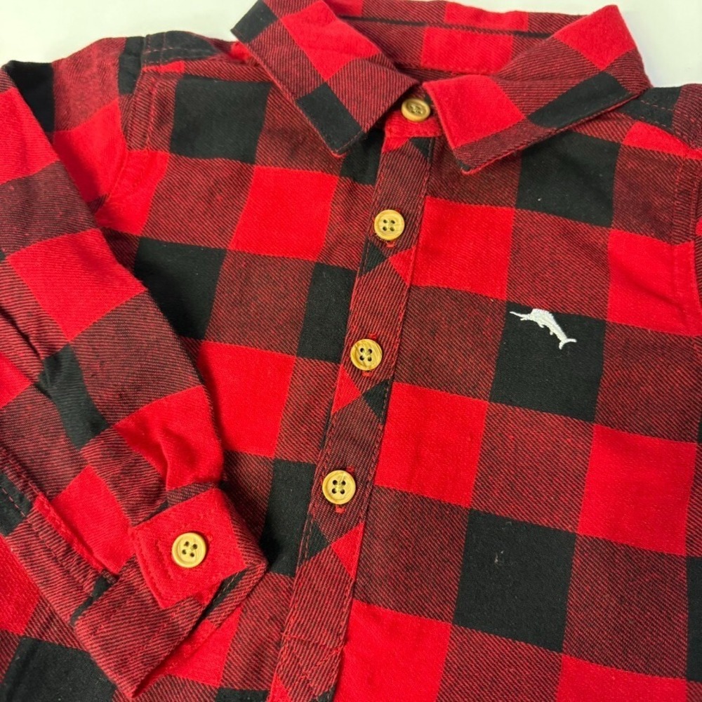 Tommy Bahama Baby Long Sleeve Flannel Bodysuit - 24Mo - Red/Black Plaid - Picture 2 of 9